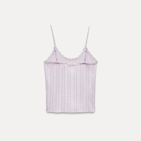 Zara Lace Trim Pointelle Top L - Picture 4 of 7